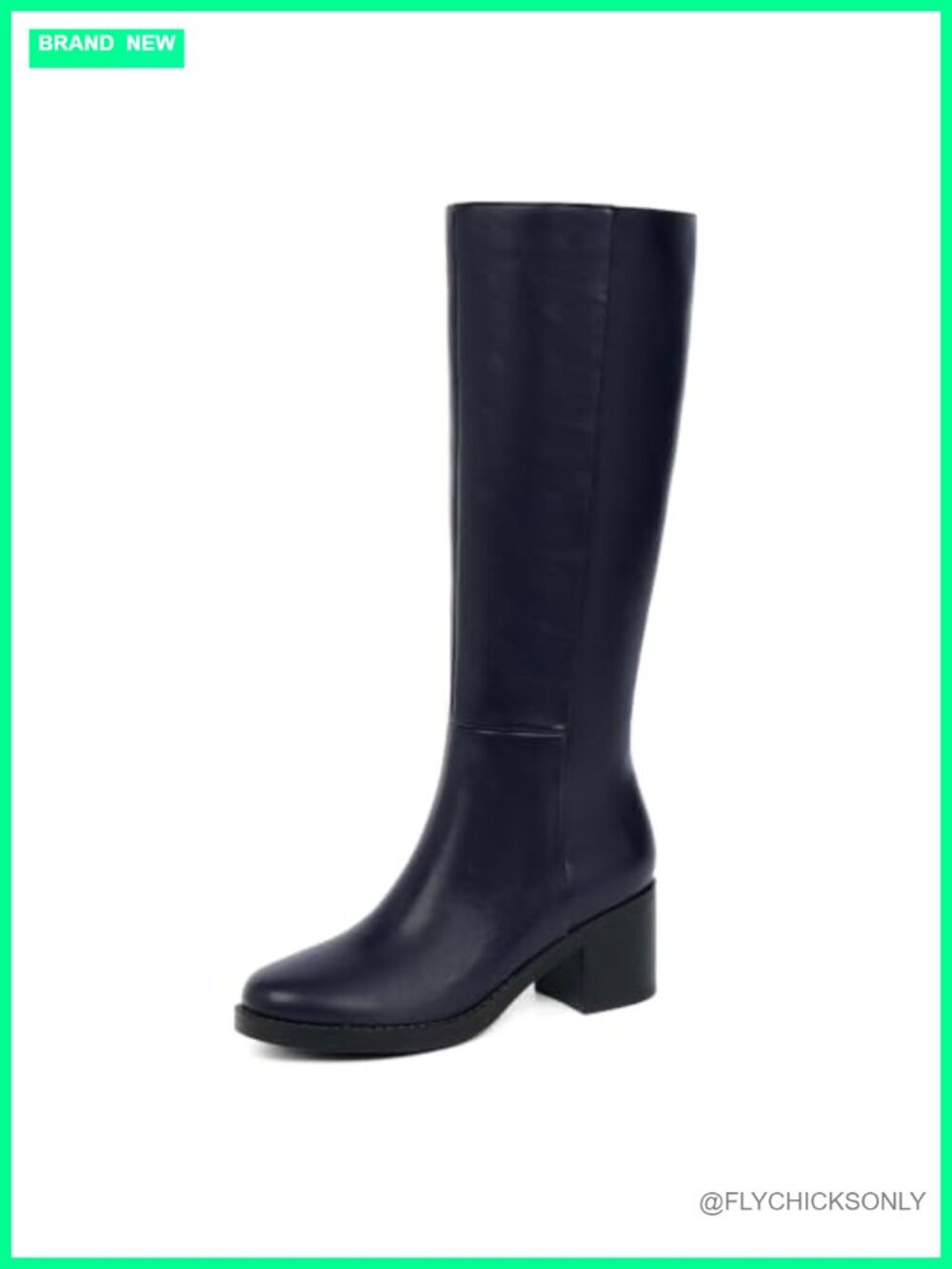 Womens Knee High Boots Faux PU Leather Block Heel Round Toe Tall Zip Winter